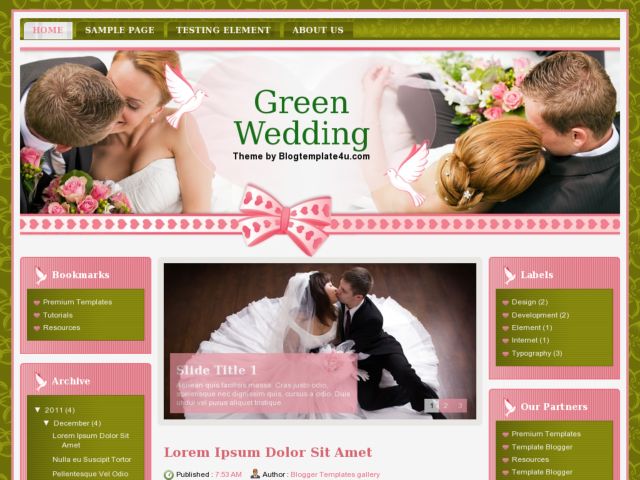 Green Wedding Blogger Template is nice wedding design blogger template with