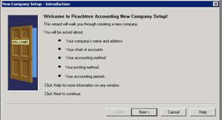 guide line to peachtree set up of a new company setup new company