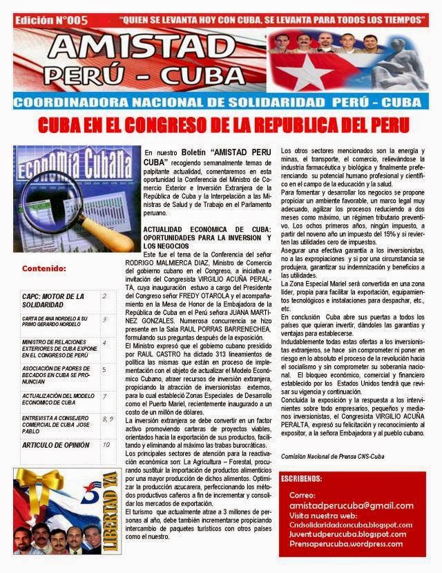 BOLETIN Nª005 "AMISTADPERUCUBA"