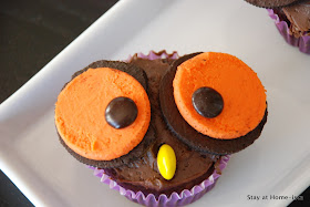 Owl cupcakes with oreo and m&m eyes