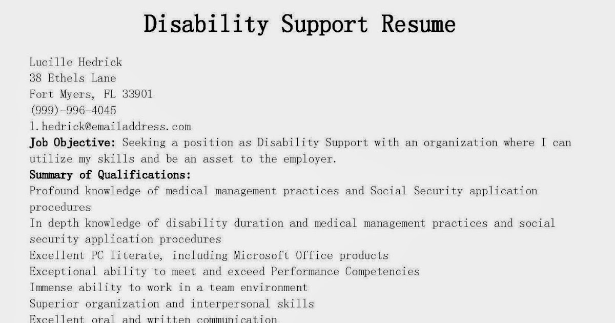 resume samples disability support resume sample job assistance for people with disabilities