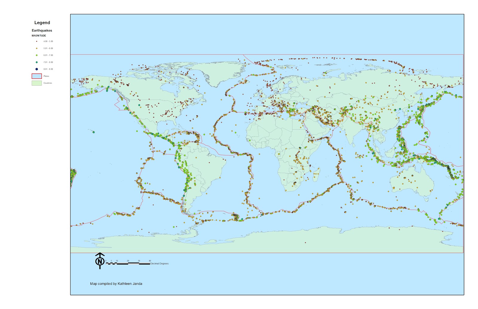 this is a map i made of earthquakes that have occurred around the world the different color and sizes of the dots represent different categories of this is a map i made of earthquakes that have occurred around the world the different color and sizes of the dots represent different categories of