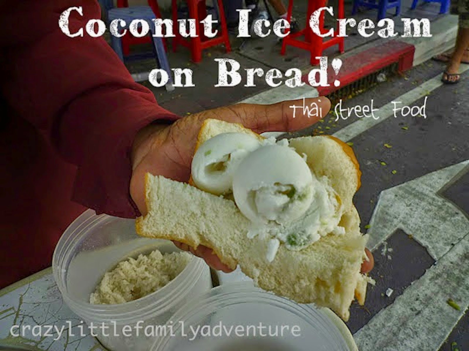coconut ice cream, ice cream on bread, thailand street food