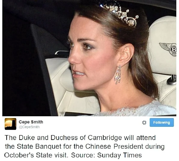 Kate Middleton will attend the State Banquet Kate in a tiara again