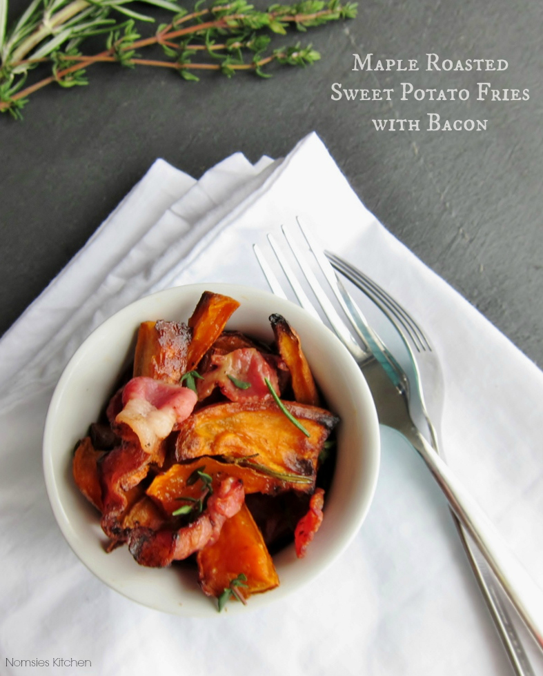 Maple Roasted Sweet Potato Fries with Bacon from Nomsies Kitchen Maple Roasted Sweet Potato Fries with Bacon from Nomsies Kitchen