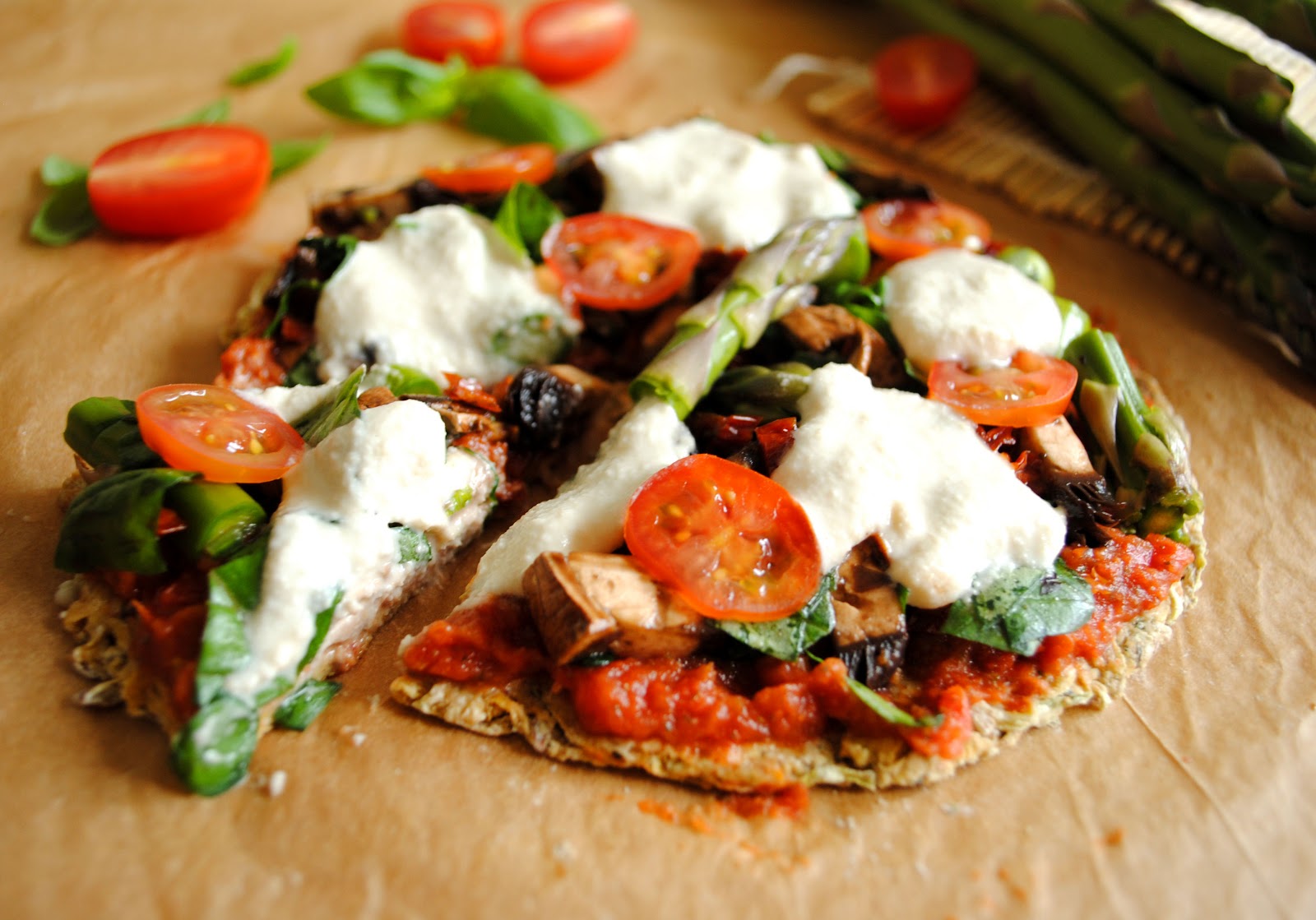 Spiced Blueberry Shake Raw Asparagus Pizza with Garlic Zucchini Crust