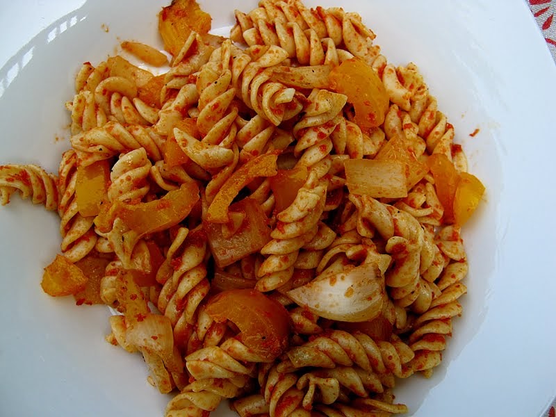Let the Feasty Begin Pesto Pasta with Grilled Yellow Pepper and Onion