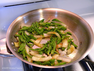 Devil's Club, Oplopanax horridus leaf shoots sautéed with sweet onion.