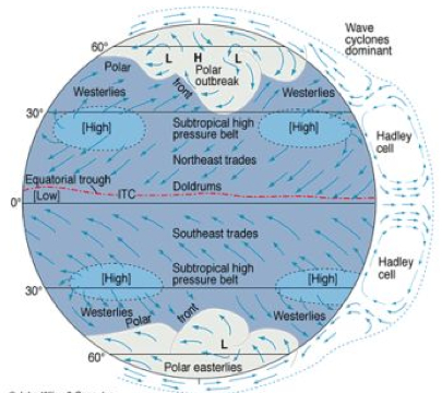 Subtropical high-pressure systems generate both the trade winds and the westerlies