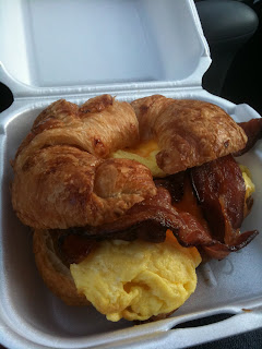 The breakfast sandwich at Heritage. Fresh, hot, but unwieldy and not exactly harmonious. The breakfast sandwich at Heritage. Fresh, hot, but unwieldy and not exactly harmonious.
