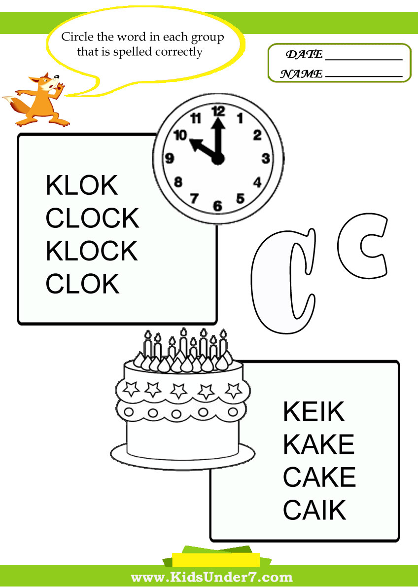 kids under 7 circle the correct spelling of c words 7 letter words starting with l