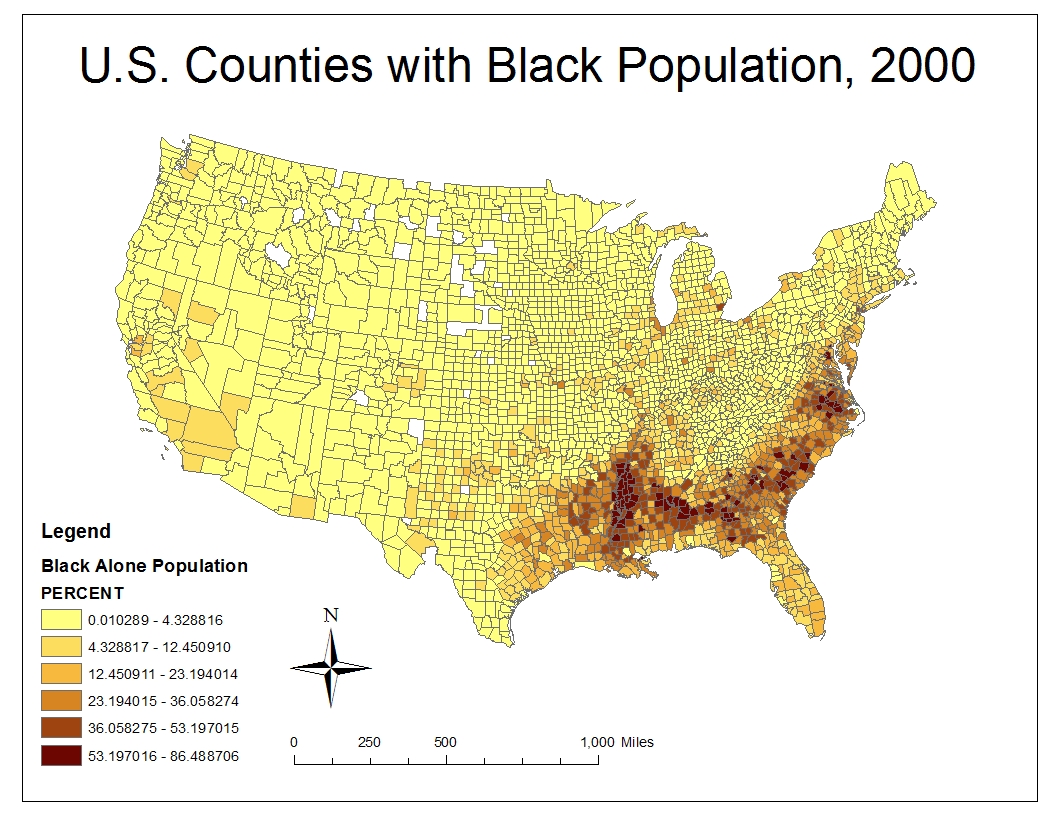 in this week s lab assignment we had to create three maps that portray the population densities of a race within each county in the united states in this week s lab assignment we had to create three maps that portray the population densities of a race within each county in the united states