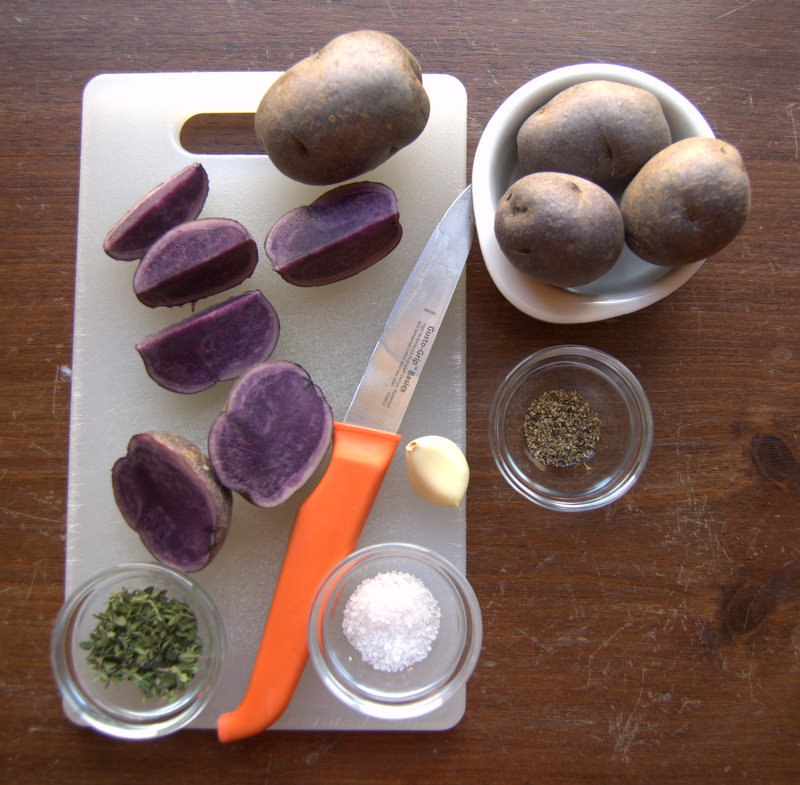 365 Days of Baking and More Day 205 Roasted Thyme Blue Potatoes