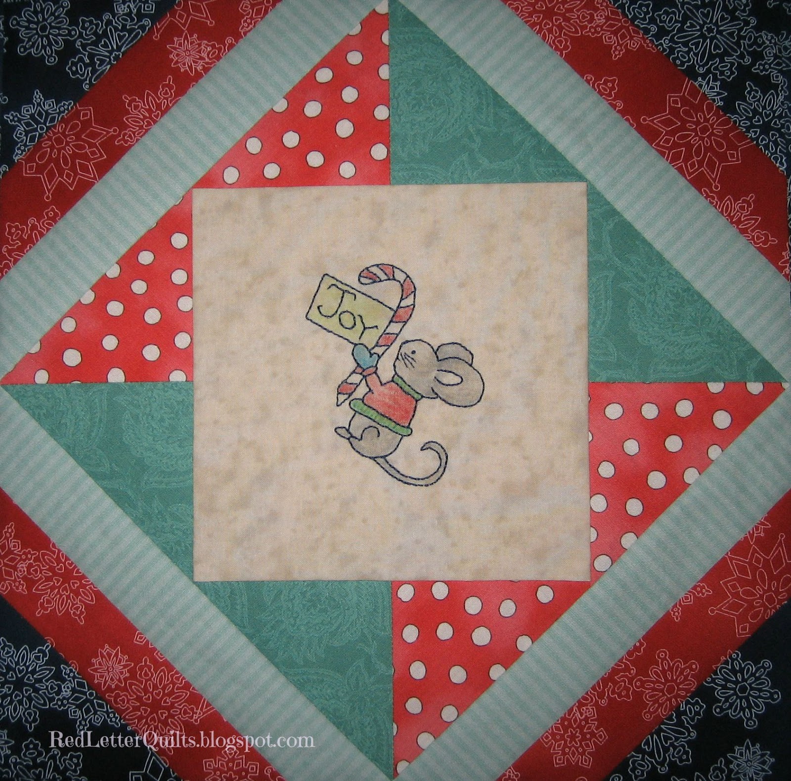Red Letter Quilts Cozy Afternoon Block Four The Joyful Christmas Mouse!