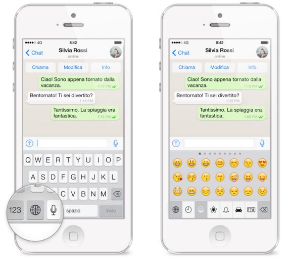 come usare inserire faccine smile emoticon emoji whatsapp iphone