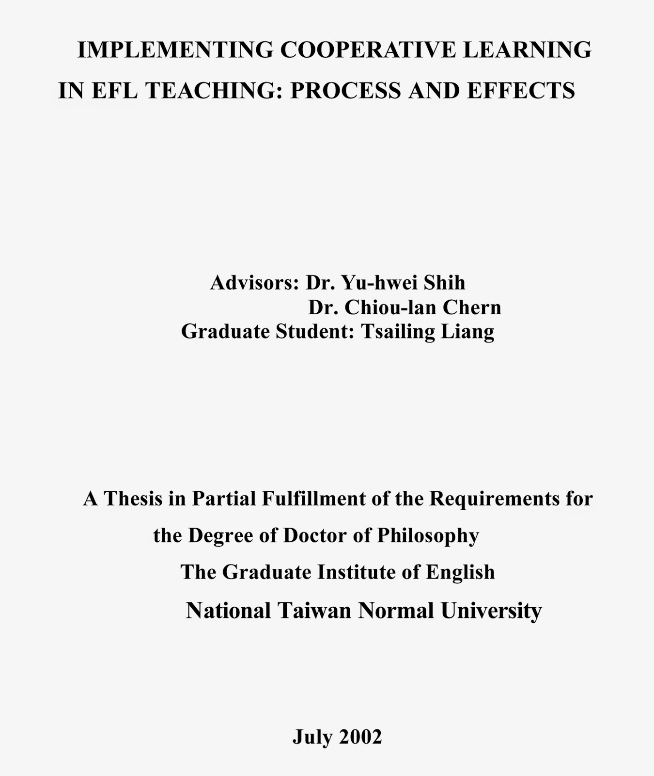 Referensi Skripsi Implementing Cooperative Learning In Efl Teaching Process And Effects 2002