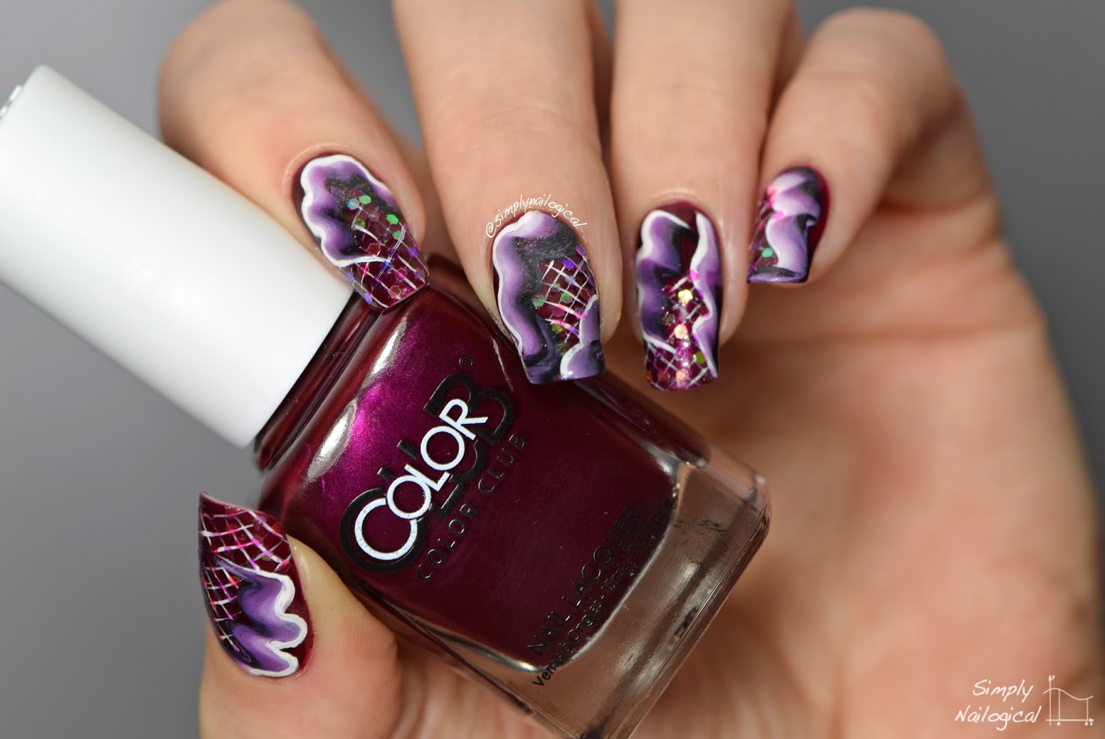 Simply Nailogical Abstract onestroke nails with loose glitters