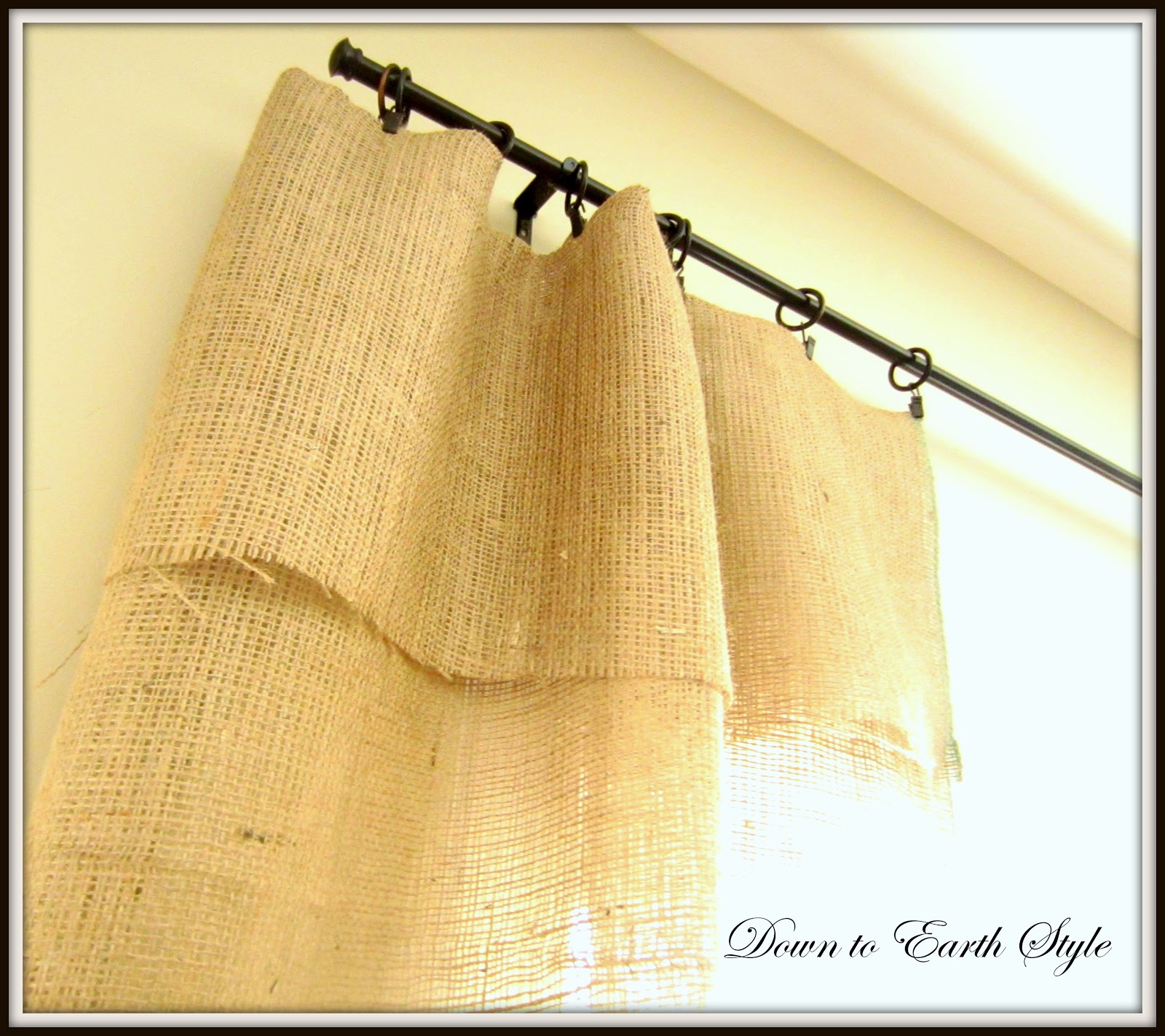 Down to Earth Style Burlap Window Panels {No Sew No Iron}