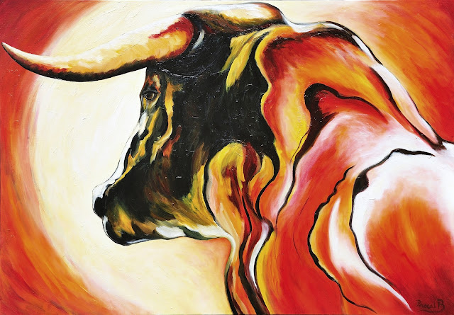 le taureau huile sur toile de pascal blachier photographié par pascal blachier