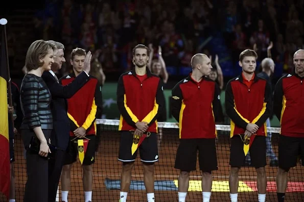 King Philippe of Belgium and Queen Mathilde of Belgium attends the opening ceremony of the Davis Cup Final 2015 (Belgium v Great Britain) at the Flanders Expo 