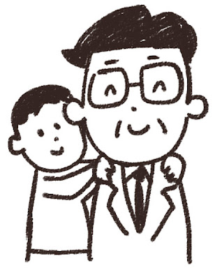 勤労感謝の日のイラスト「サラリーマンの肩を揉む男の子」線画