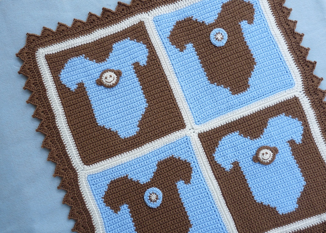 Whiskers & Wool Monkey Onesie Baby Blanket New Pattern In Shop