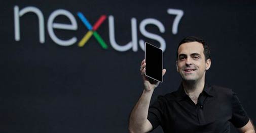 Hugo Barra, Director of Google Product Management, holds up the new Google Nexus7 tablet at the Google I/O conference in San Francisco Hugo Barra, Director of Google Product Management, holds up the new Google Nexus7 tablet at the Google I/O conference in San Francisco