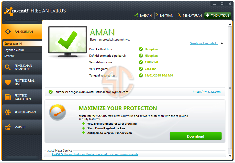 avast! Free Antivirus 7.0.1465 Full License Key