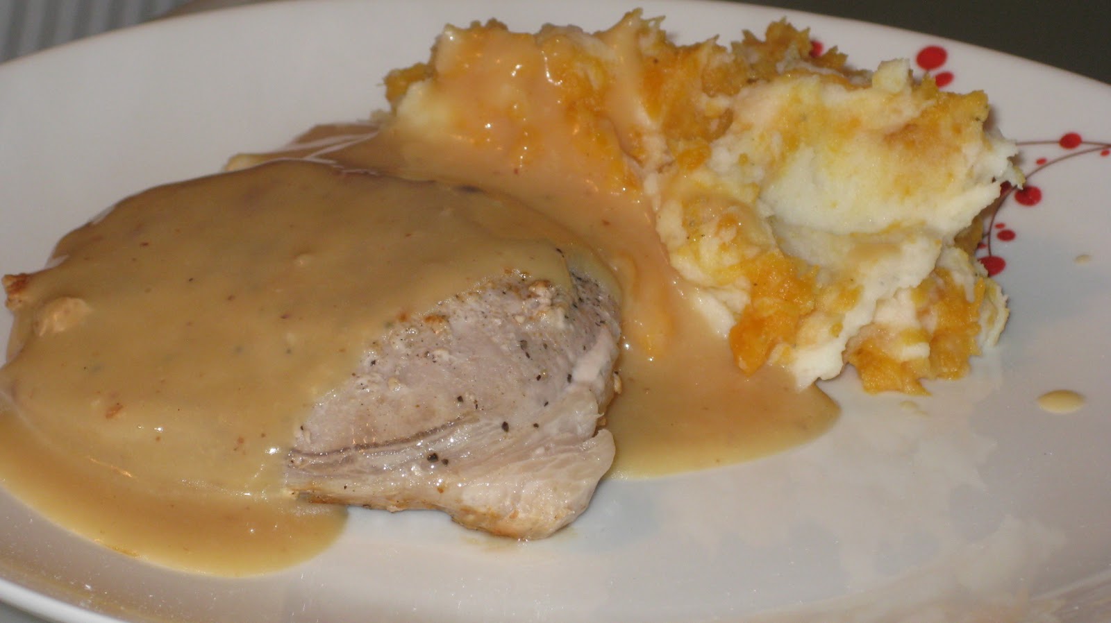 Cheese Curd In Paradise Pork Chops with Apple Cider Gravy & Sweet