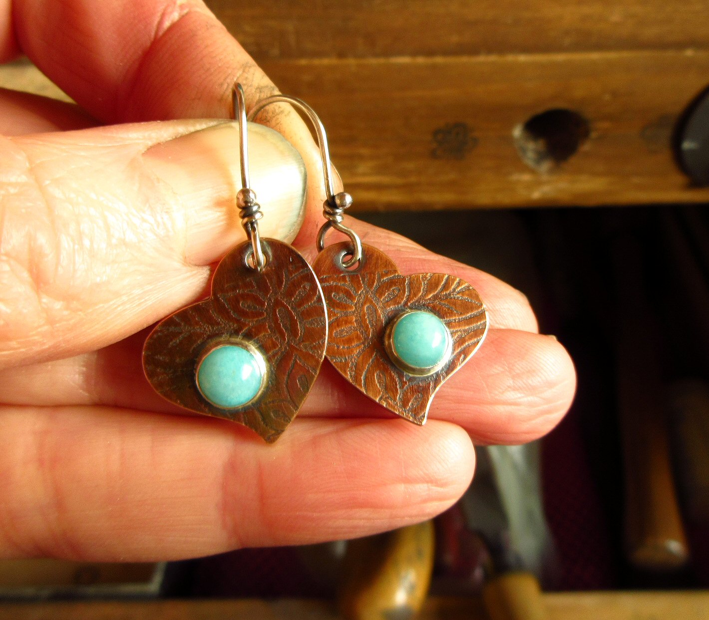 New Earrings Using Patterned Bronze Sheet