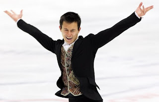 Patrick Chan reacts at the end of his record setting free skate at the World Figure Skating Championships. Photo courtesy daylife.com
