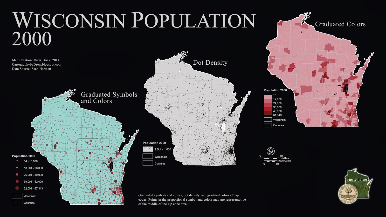 poster displaying population for the state of wisconsin from 2000 the maps display population in three different ways each with their own interpretation poster displaying population for the state of wisconsin from 2000 the maps display population in three different ways each with their own interpretation
