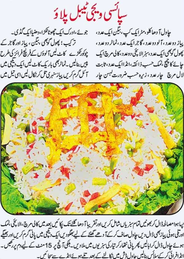 Urdu Recepies 4U Spicy Vegetable Rice in Urdu