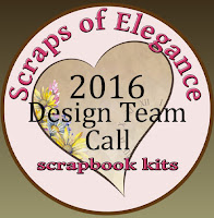 Scraps of Elegance scrapbook kit club 2016 Design Team Call. Do you enjoy working with high quality paper-crafting products, creating layouts, off the page projects, handmade cards, and mixed media? Join our design team! The call ends Nov. 30, 2015. www.scrapsofdarkness.com