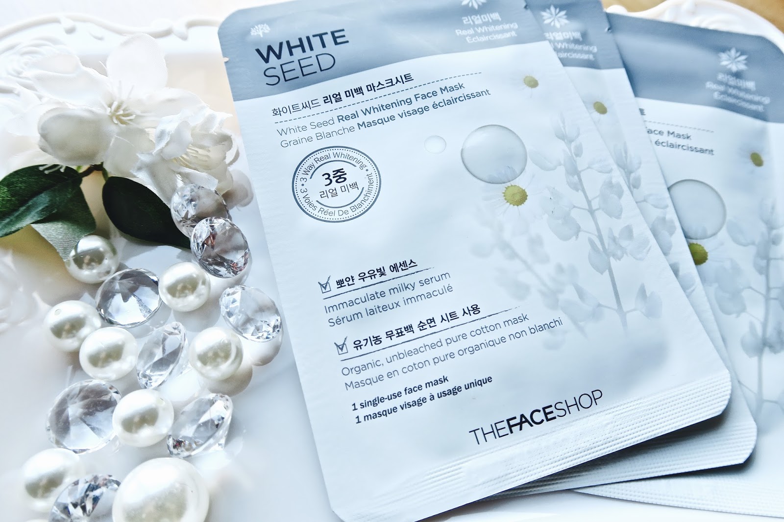 Download The Glowing Pearl Review The Face Shop White Seed Real Whitening Face Mask PSD Mockup Templates