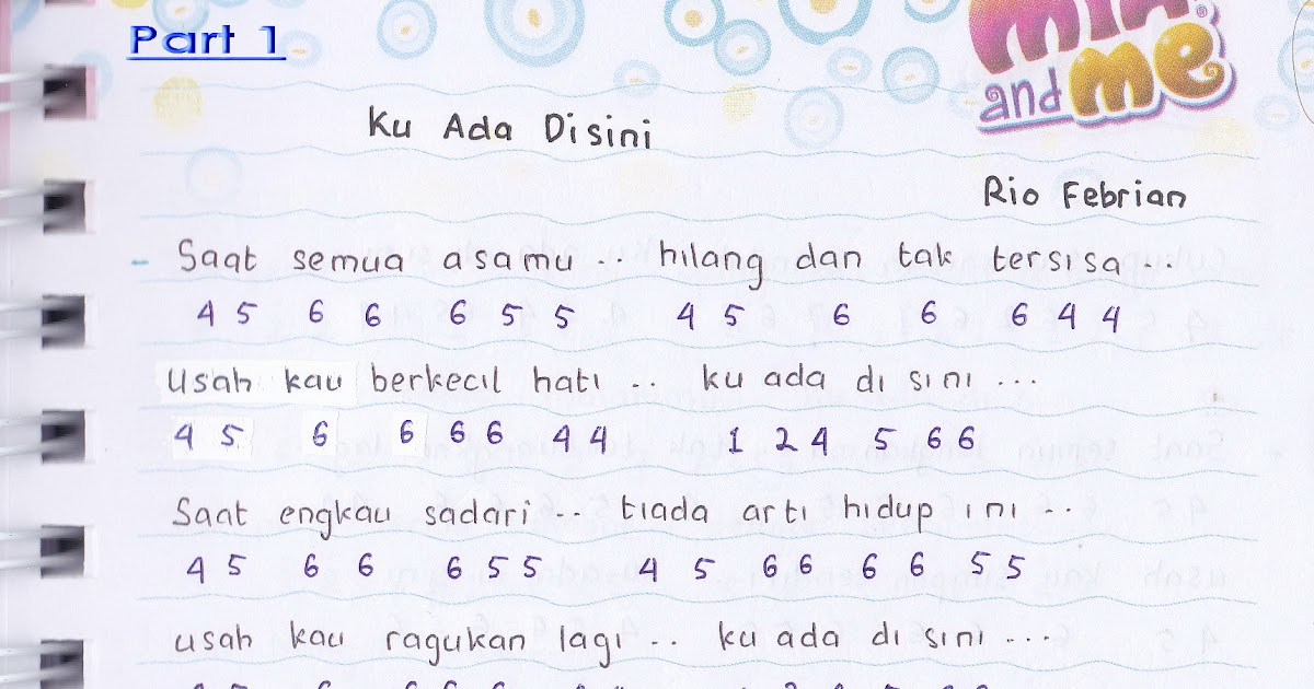 Catatan Not Lagu Rio Febrian Ku Ada Disini Piano Pianika Pemula Aulia S World
