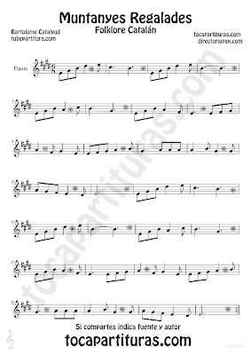 Tubepartitura Muntanyes Regalades de Bartolome Calatayud partitura para flauta canción típica del folclore catalán