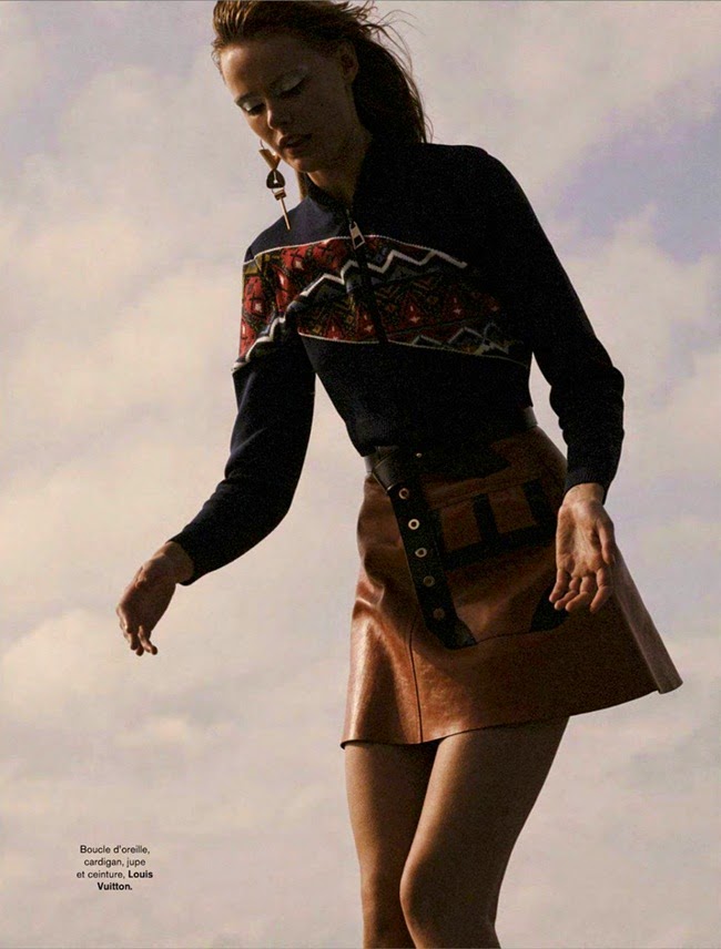 Glamour France October 2014, Frida Gustavsson Louis Vuitton 2014 AW:Nordic Style Knitwear with A-line Leather Mini Skirt Editorials
