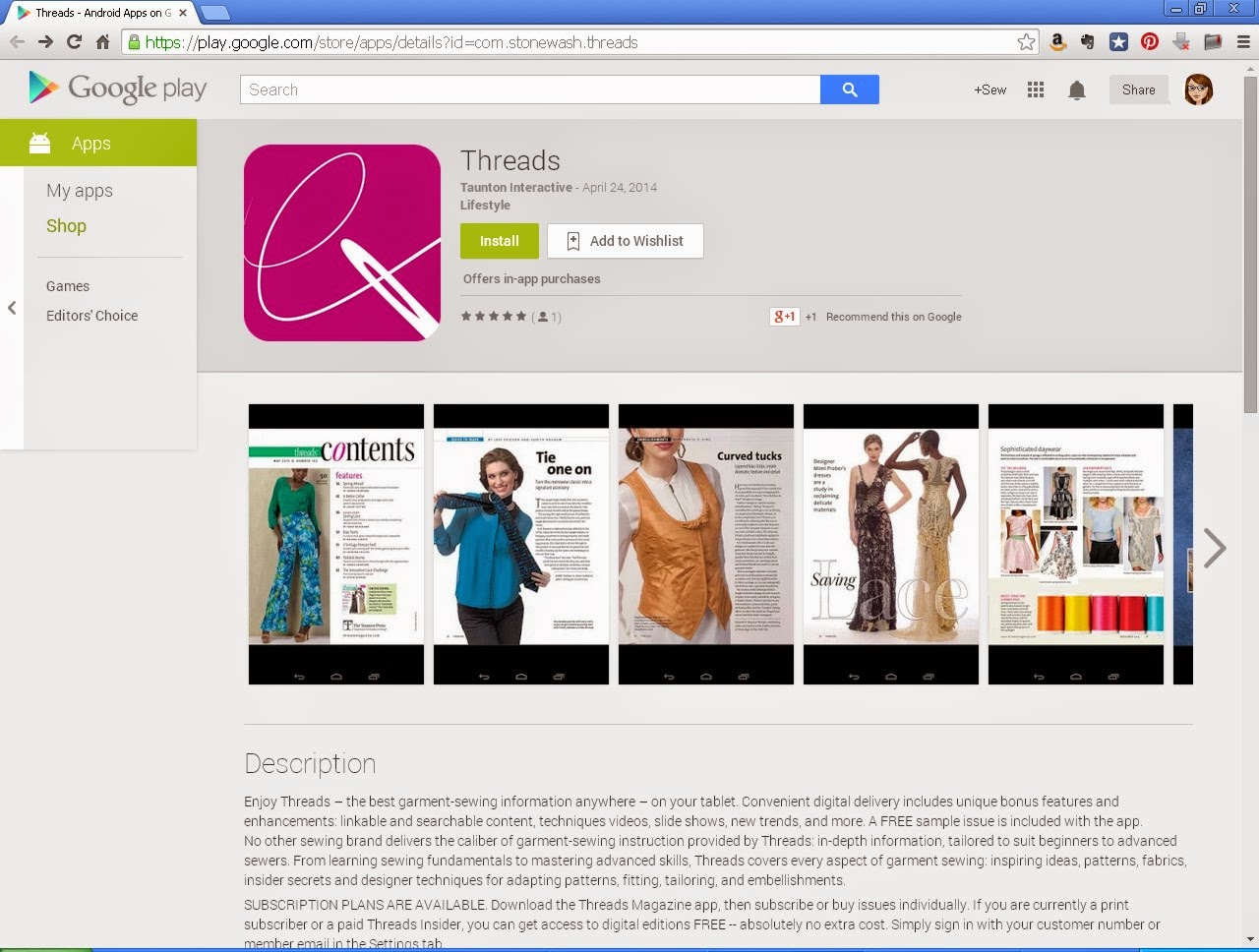Sew, incidentally... Threads Magazine... An App on the Android