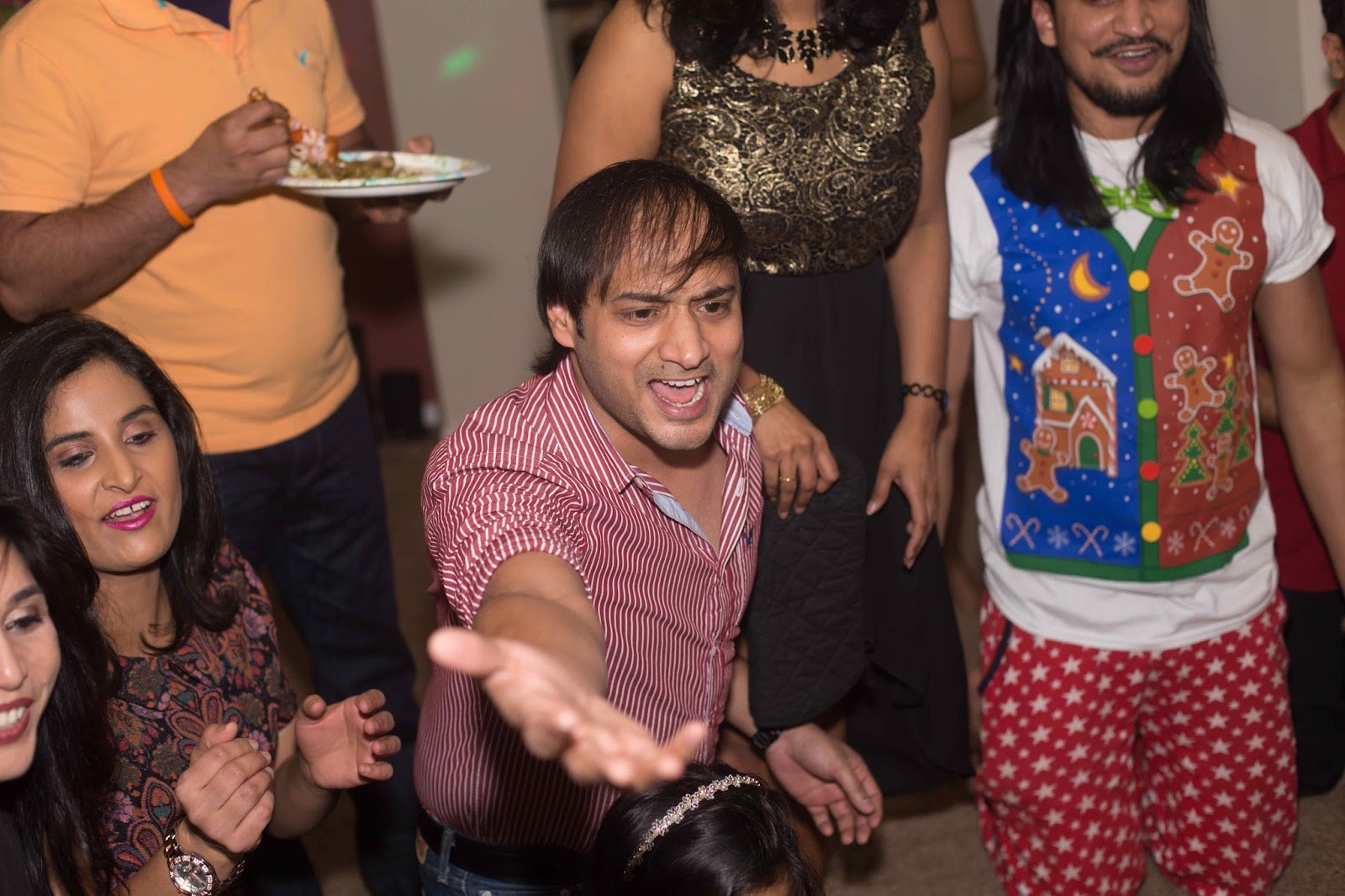 christmas party 2015, house parties, seattle parties, ananya in a party, girls wearing white and red dresses