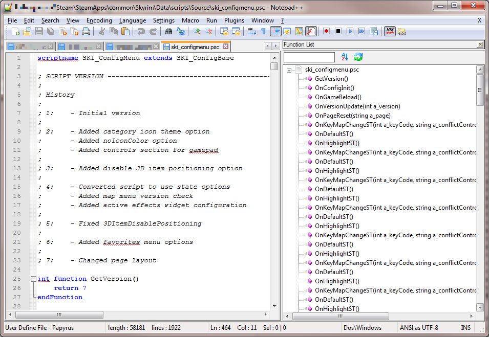 Schnellzugs blogspot Papyrus function list in Notepad++