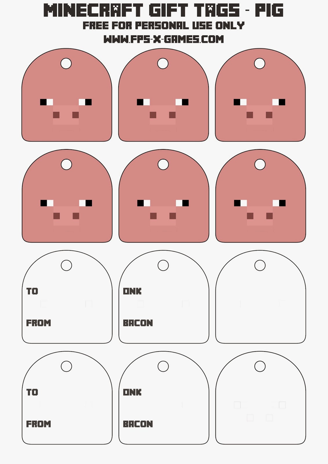 Printable Minecraft pig gift tags Free Printable Minecraft pig gift tag