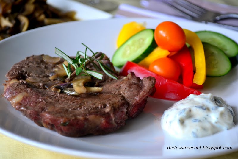 the FUSS FREE chef Pan Seared Rib Eye Steak with Balsamic Mushroom Sauce