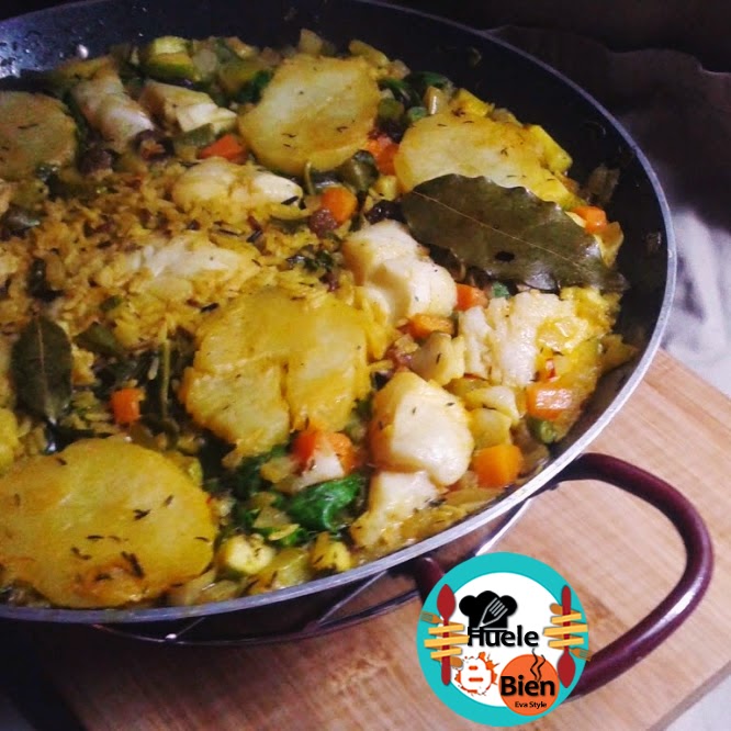 Paella de bacalao con verduras ¡Huele Bien!