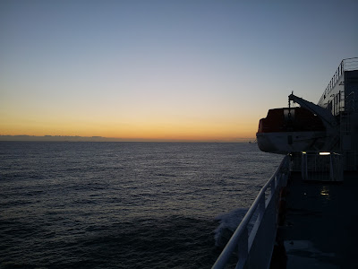 Sunrise on the English Channel view from ferry