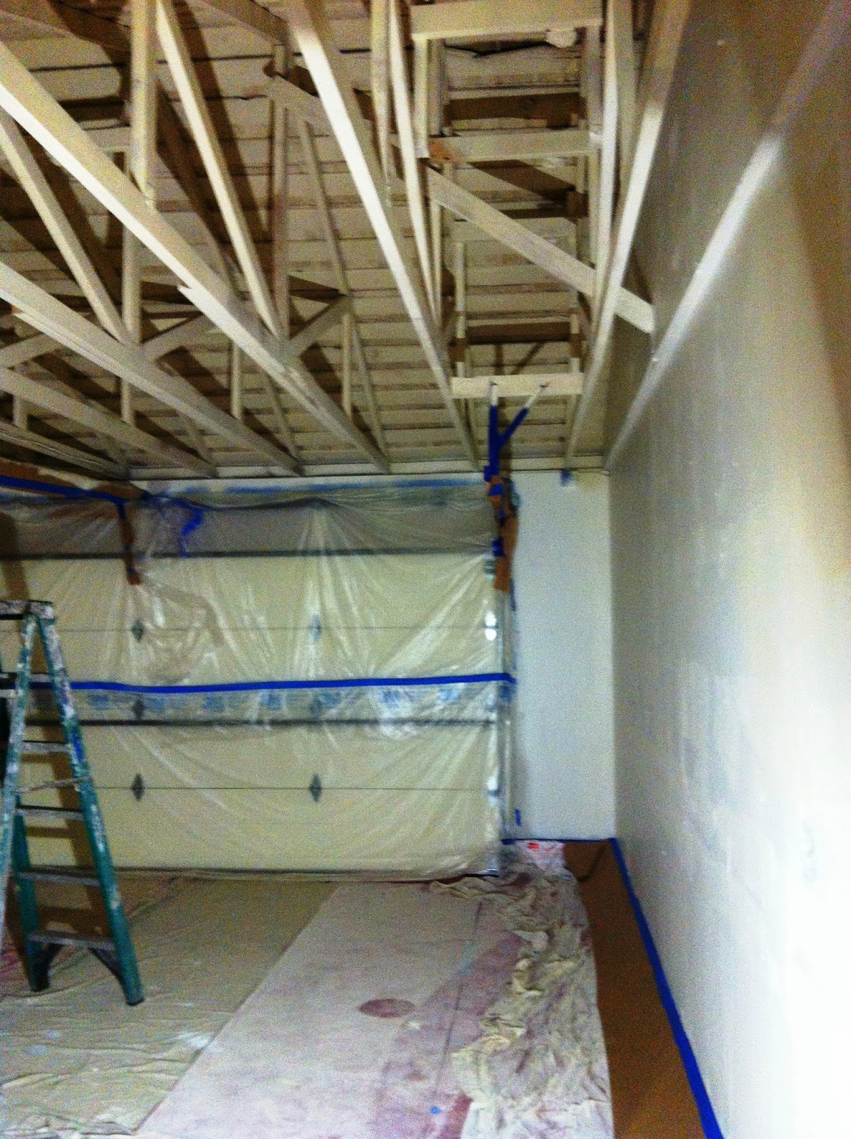 DIY Dithering Painting garage trusses and shingles Definitely the