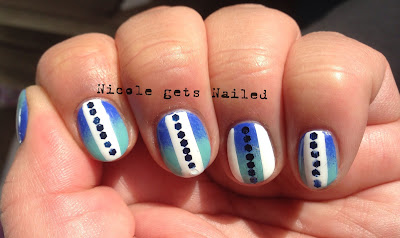 Nicole gets Nailed Blue Gradient with White Stripes and Glequins