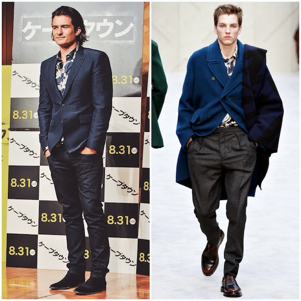 Orlando Bloom wears Burberry Prorsum Fall Winter 2014 blue floral shirt at the press conference for the Japan premiere of ZULU.jpg