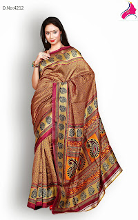  Art silk mehandi color printed sari