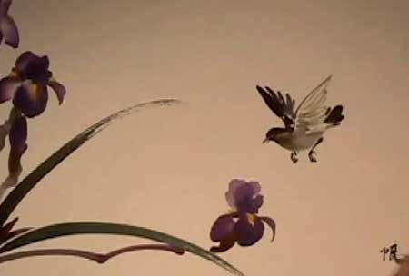 Iris and Rock part 2 - Chinese Brush Painting by Virginia Lloyd-Davies